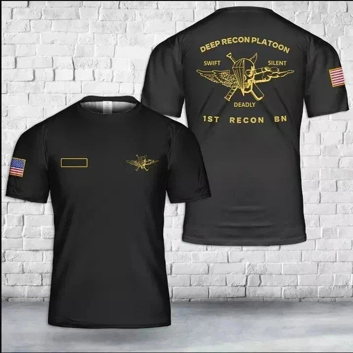 Custom Name US Marine Corps Deep Recon Platoon - 1st Recon Bn AOP T shirt 3D Unisex