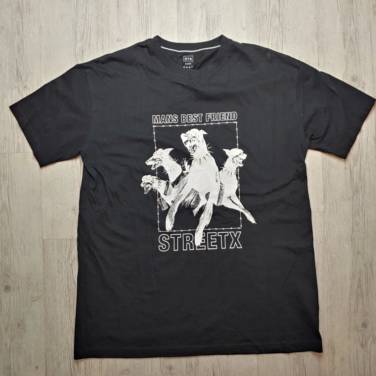 StreetX Men's Black T Shirt XL "Man's Best Friend" Graphic Print Casual Tee