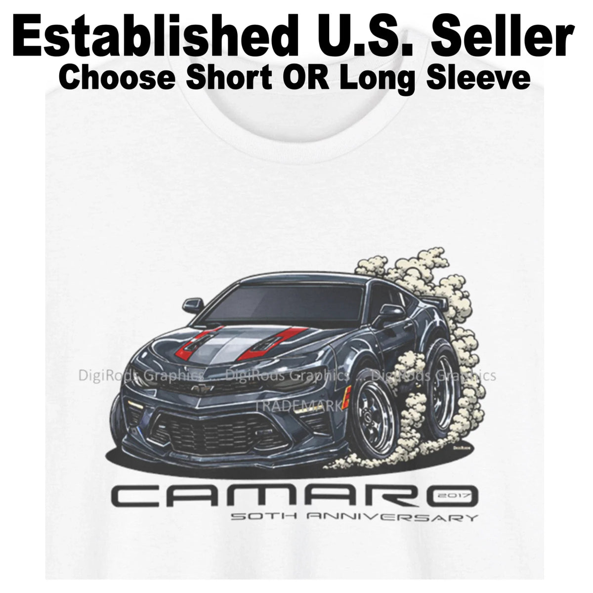 DigiRods Chevy Camaro 2017 50th Anniversary Model Cartoon Car T Shirt Unisex