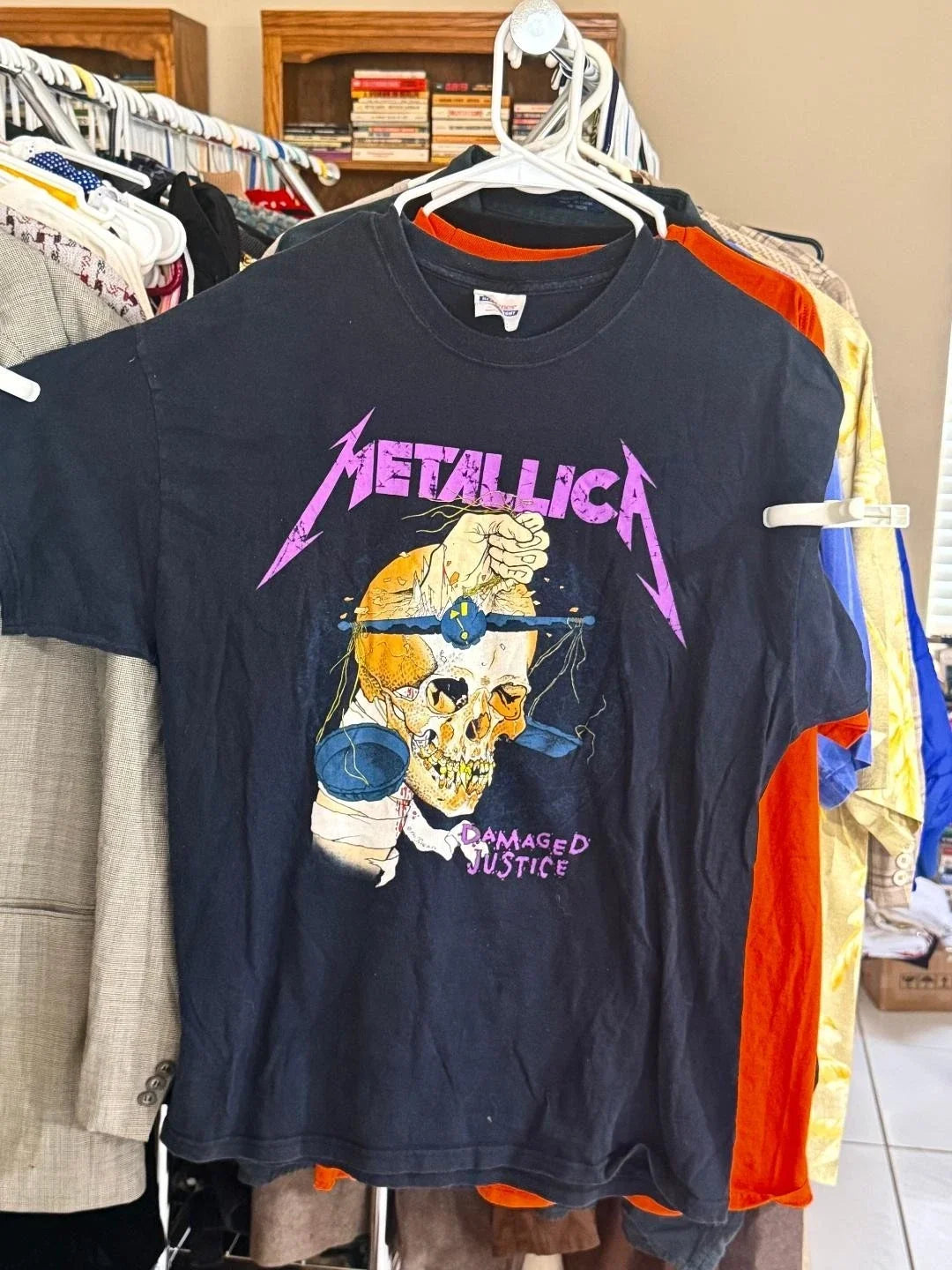 Metallica Damaged Justice Tour Vintage 1988 Black Graphic Band Tee XL Unisex