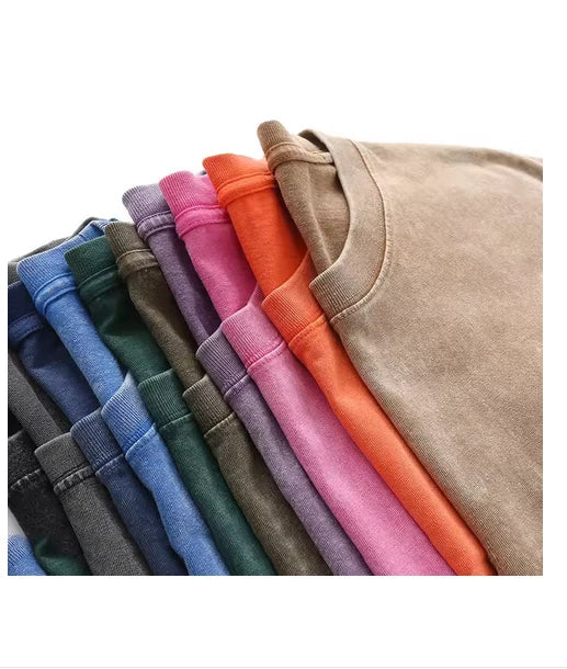 Men Heavy Cotton 230G Vintage Washed Oversized Streetwear Tee Unisex