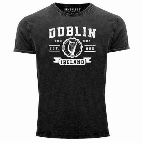 Mens Vintage Shirt Dublin Ireland Retro Design Print Font Print Shirt Unisex