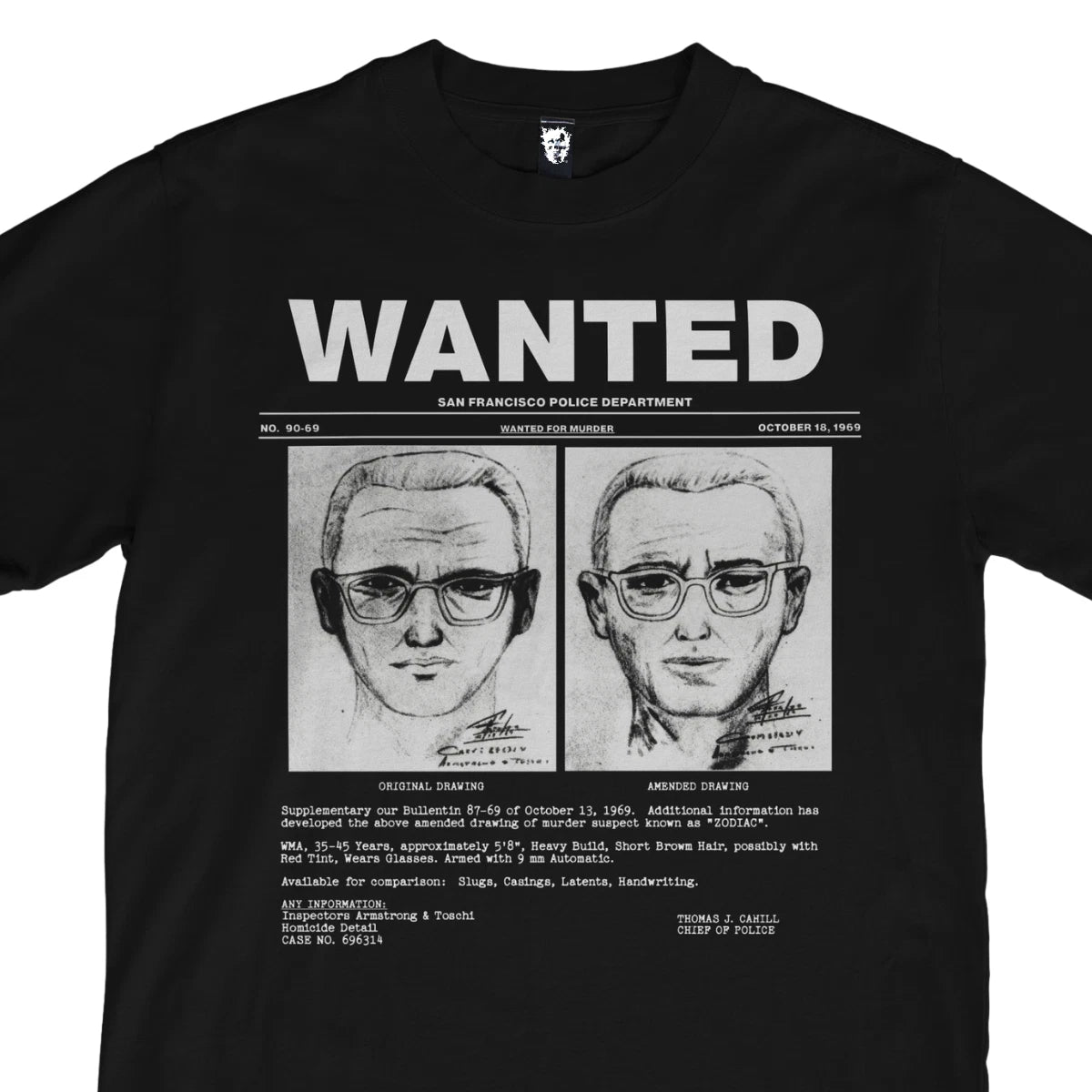 Zodiac Killer Wanted Shirt Serial Killer Tee, True Crime, Mugshot Gothic Horror