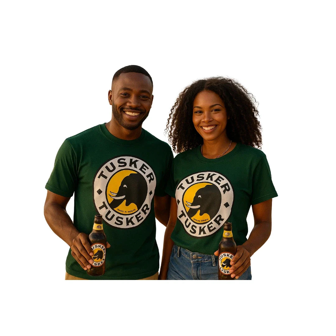 Cotton Tusker Beer Print Comfortable Round Neck Green Unisex Kenyan Made Unisex