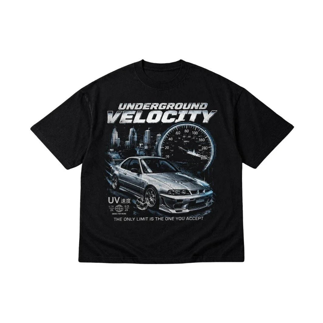 Underground Velocity Graphic Oversized T Shirt Black Vintage JDM Streetwear Tee Unisex