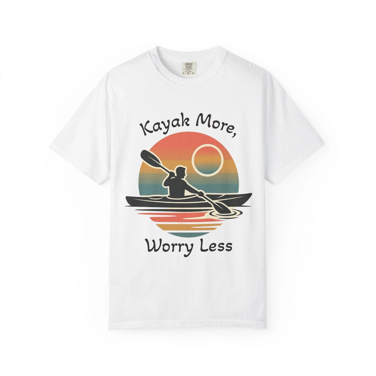 Kayak More Worry Less T-Shirt | Kayaking Sunset Tee