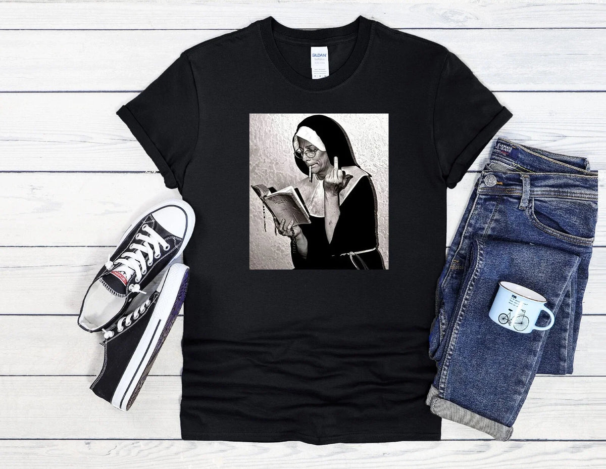 Middle Finger Nun Smoking Weed Men Women Unisex Baseball T Shirt Top 1330 Unisex