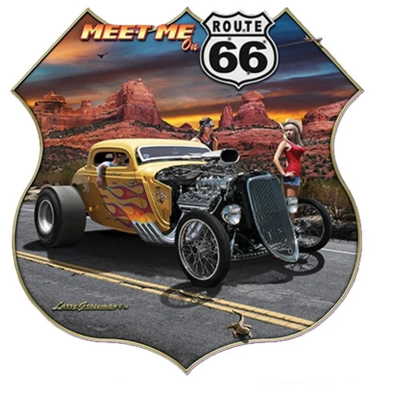 Hot Rod Meet Me On Route 66 100% Cotton Small to XXXXXL Unisex