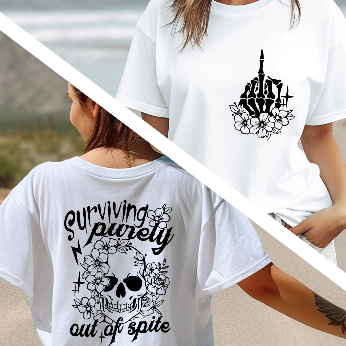 Surviving Purely Out Of Spite Shirt, Skull Floral Tee, Positive Vibes T-Shirt