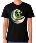 Alien Surfing Moon Funny Space UFO Cosmic Graphic Unisex Tee Unisex