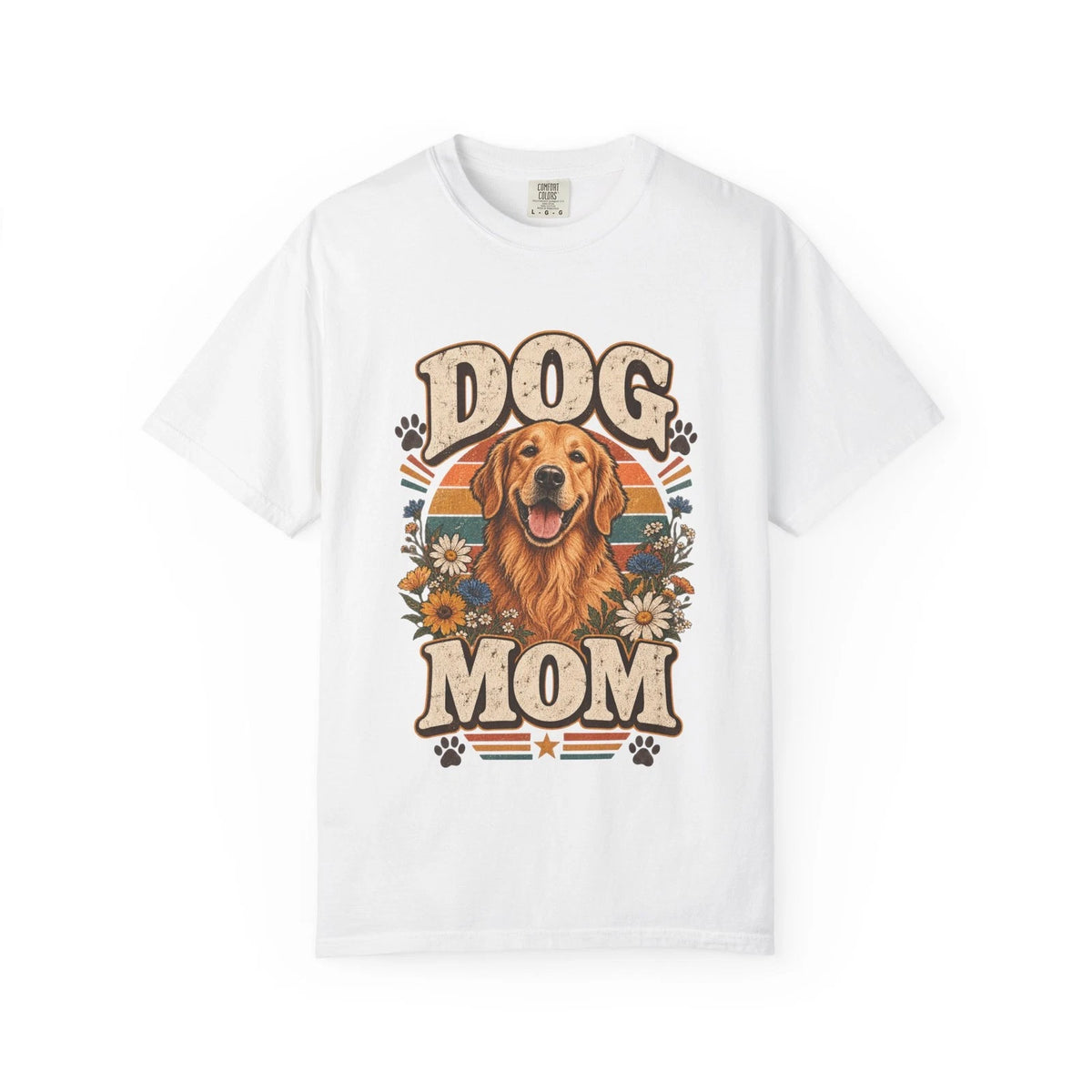 Golden Retriever Dog Mom T-Shirt | Retro Floral Paw Print
