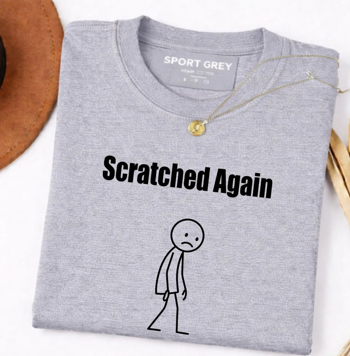 Funny Stick Figure Scratched Again Minimalist Sarcastic Humor Cartoon Tee Unisex