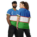 Uzbekistan Flag All Over Print Soccer Jersey, Eco Friendly Unisex Sports Shirt Unisex
