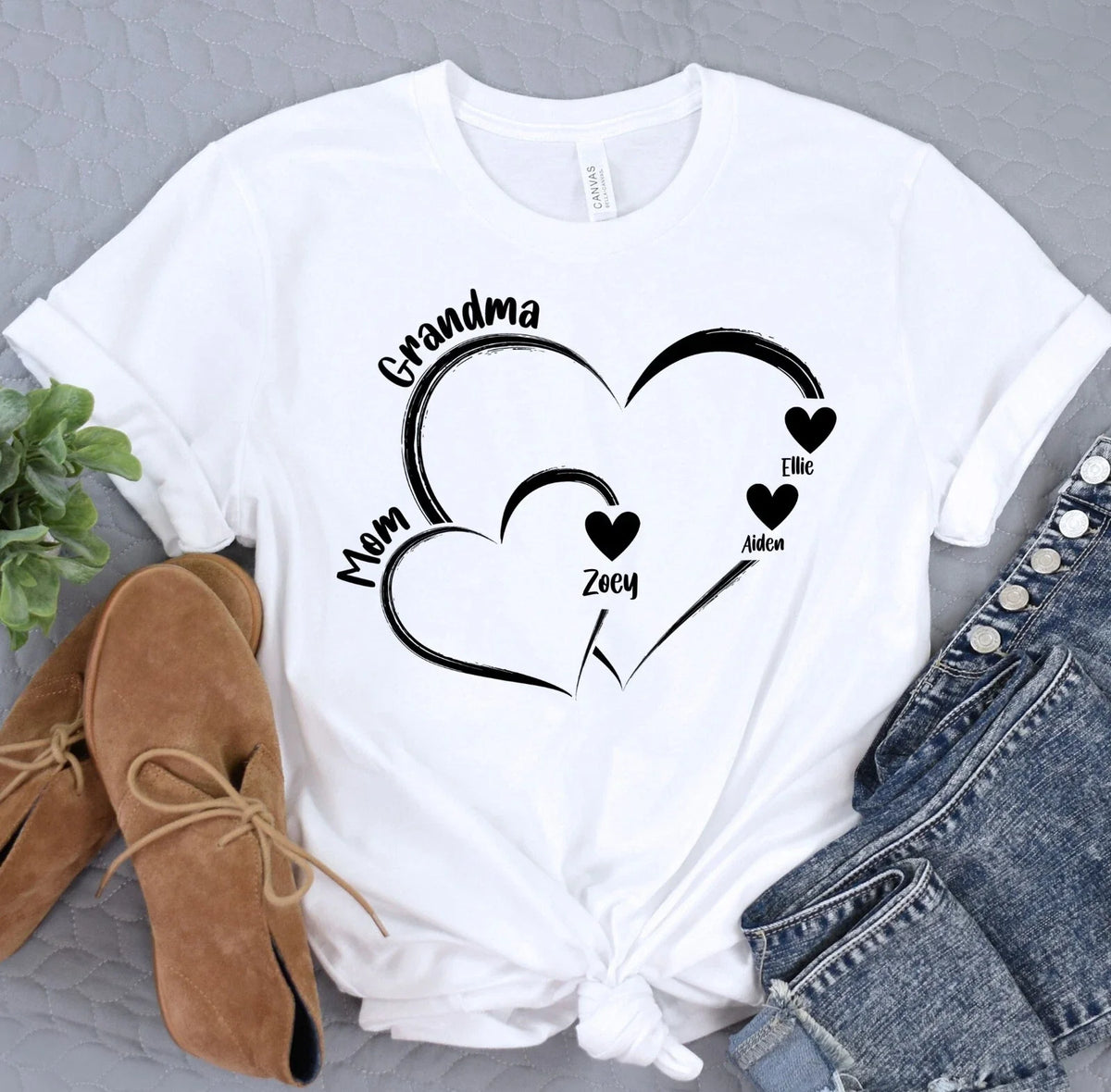 Custom Grandma Shirt, Mother's Day Gift, Kid Names Heart Tshirt, Baby Shower Tee Unisex