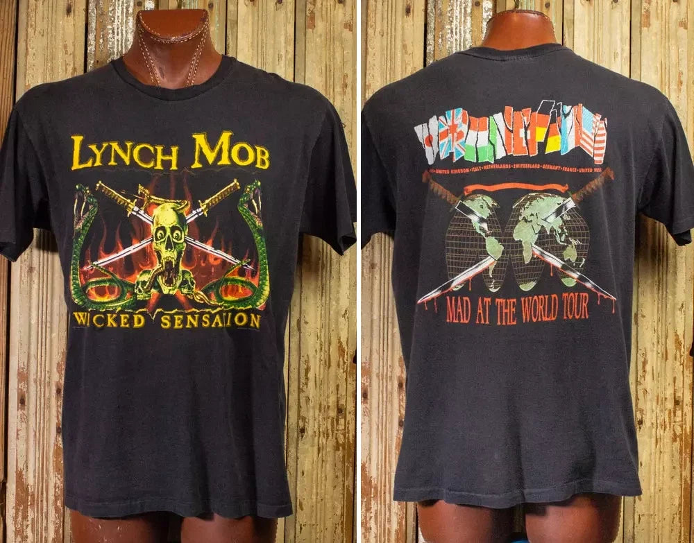 Vintage Style Lynch Mob Mad At The World Tour Concert T Shirt 1990 Unisex