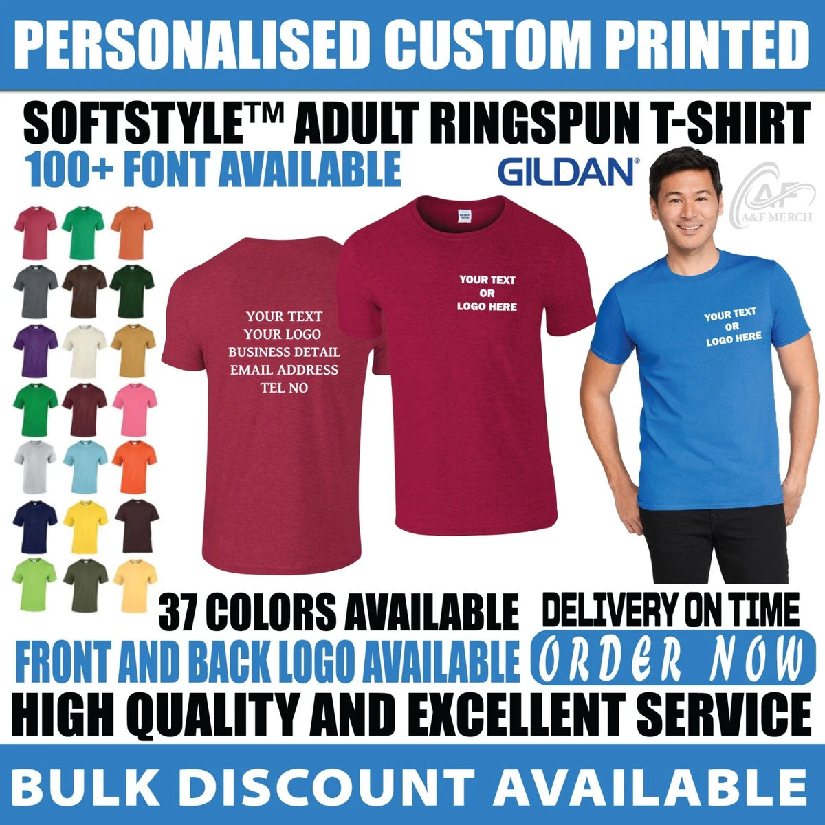 Personalised Custom Printed Gildan Ringspun Text Logo stag do hen GD001 Unisex