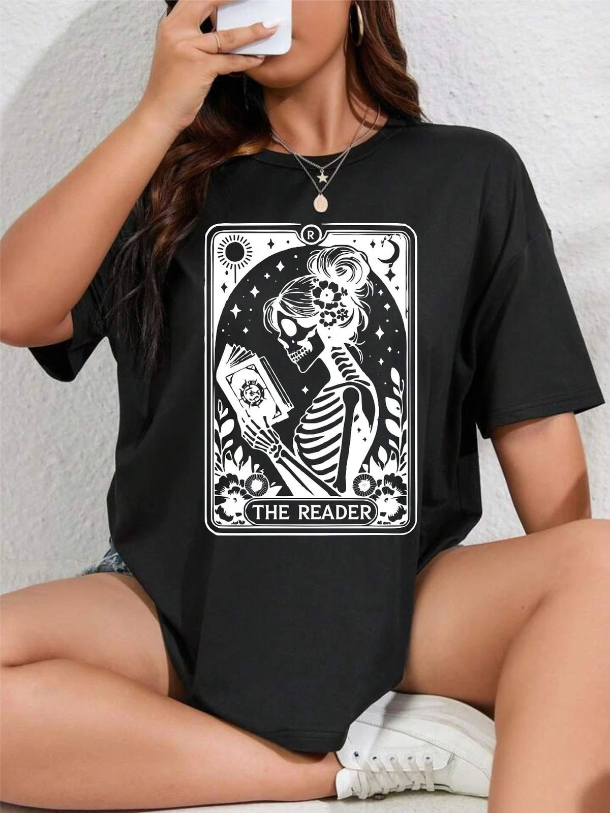 Bookish T-Shirt Book reader Halloween skeleton tarot T Shirt for book lover Gift
