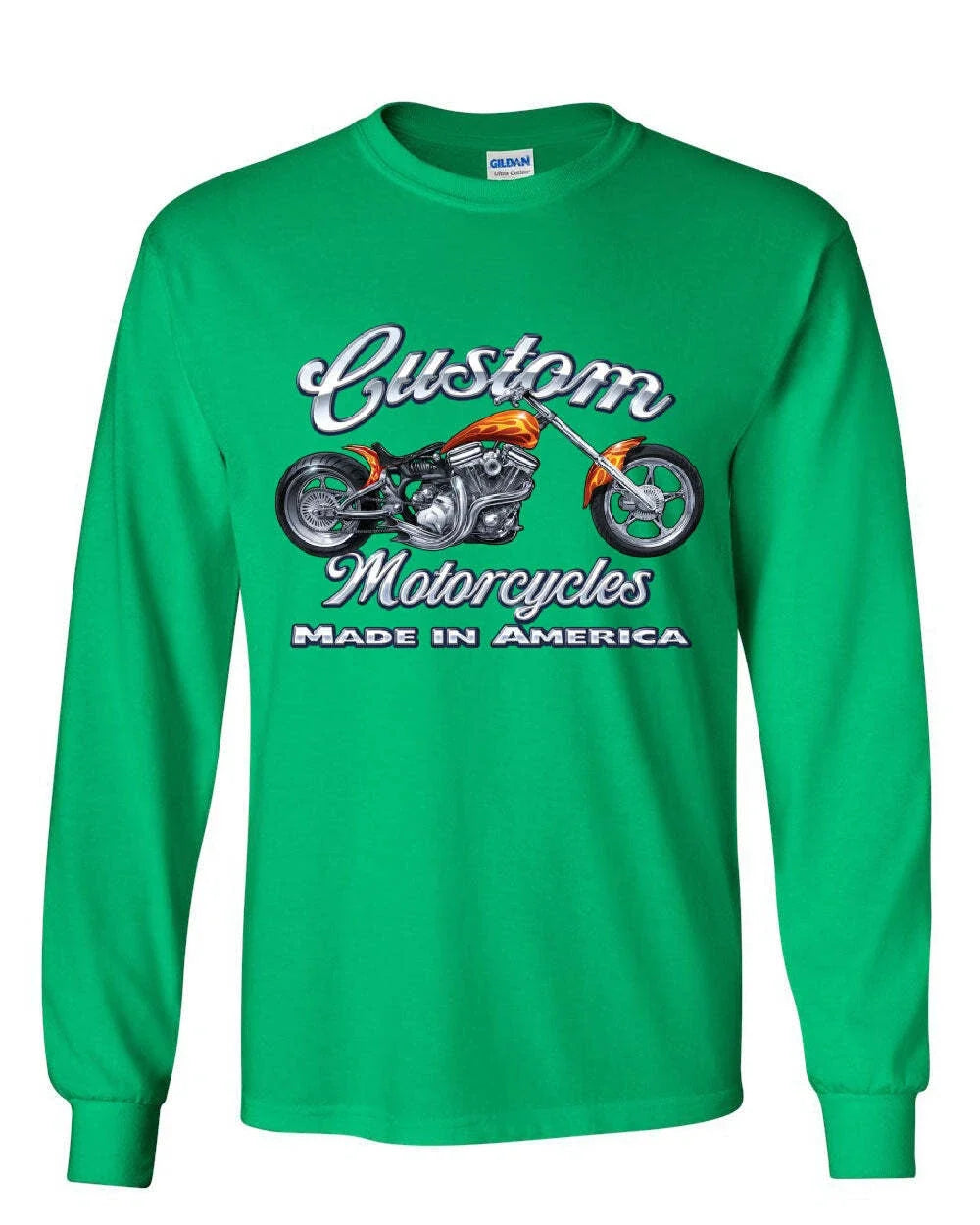 Custom Motorcycles Long Sleeve Biker Chopper American Tradition USA Tee Unisex