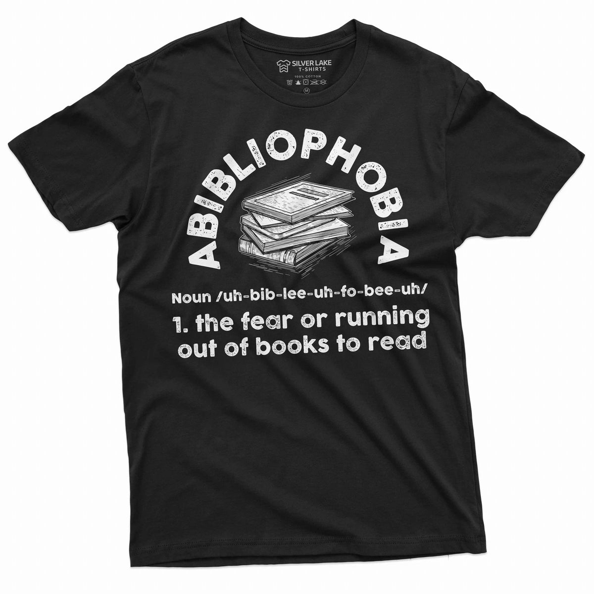 Book Lover shirt Abibliophobia fear of running out of books to read funny shirt
