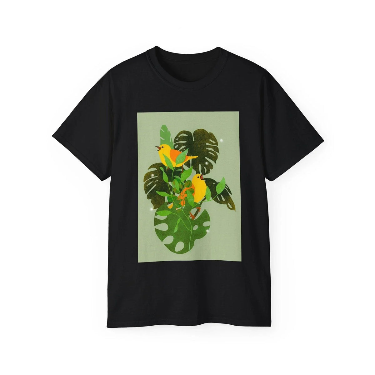 Monstera Leaves Birds Sheet Plants Botanical | Custom Graphic Unisex