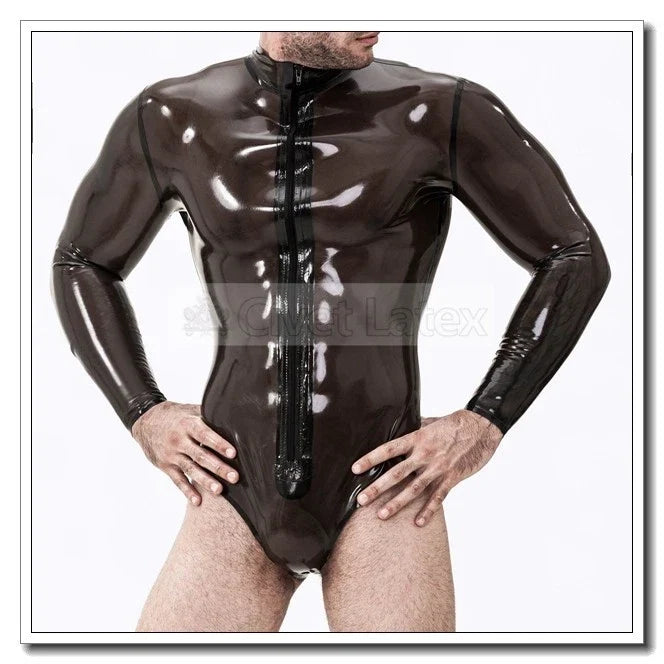Latex leotard for Men Briefs Bottom Style Long Sleeves Long Zip Customize K3 Unisex