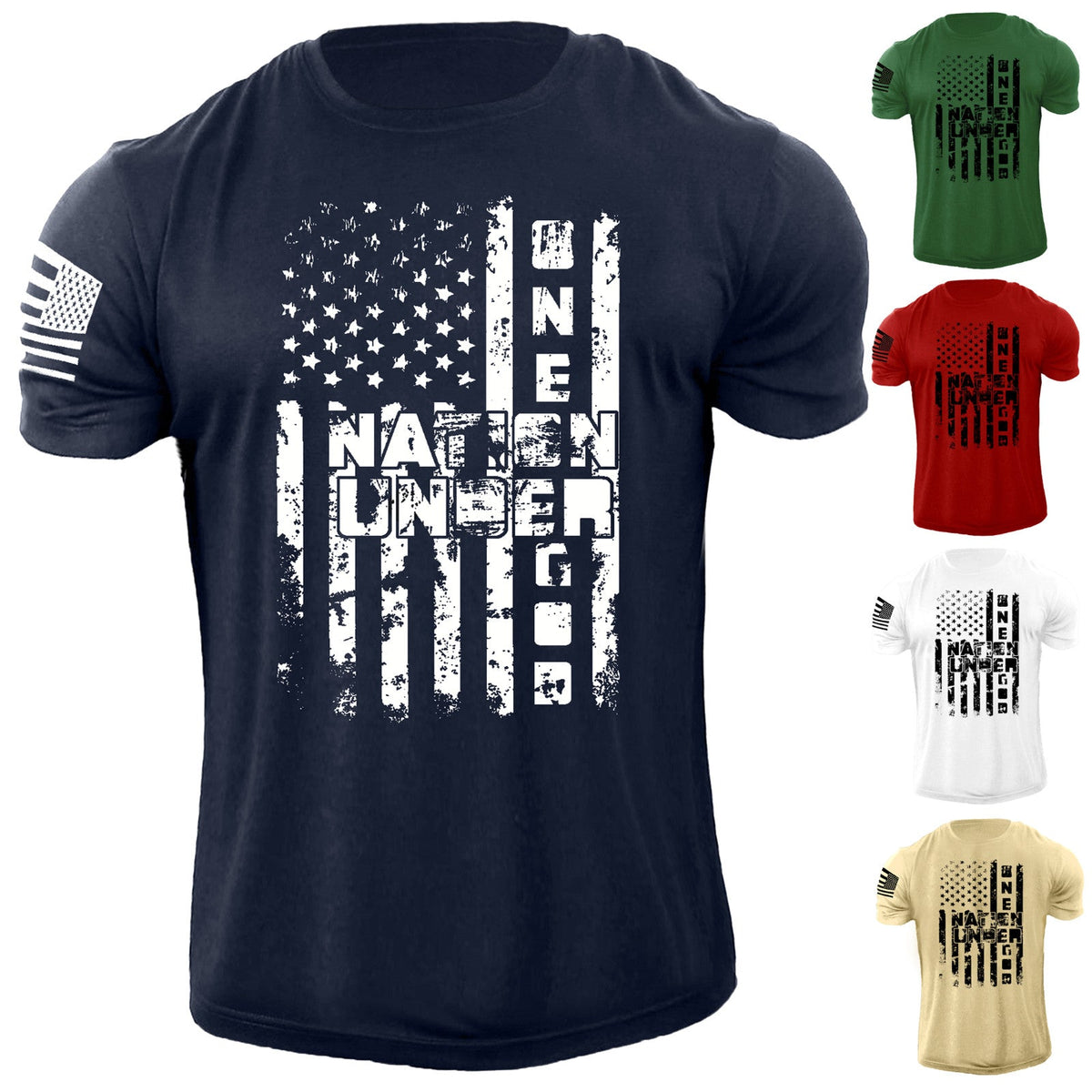 Men's One Nation Under God Patriotic USA Flag Tee Unisex