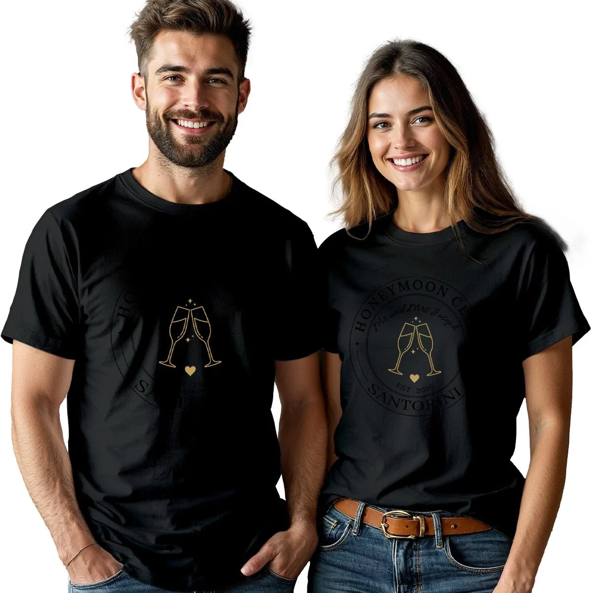 Personalised Honeymoon Club Couple T Shirts Mr & Mrs Surname Custom Est Year Unisex