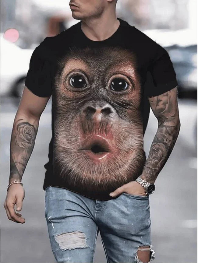Monkey Face 3D Gorilla Orangutan Cosplay Short-Sleeve Shirt Funny Summer Unisex