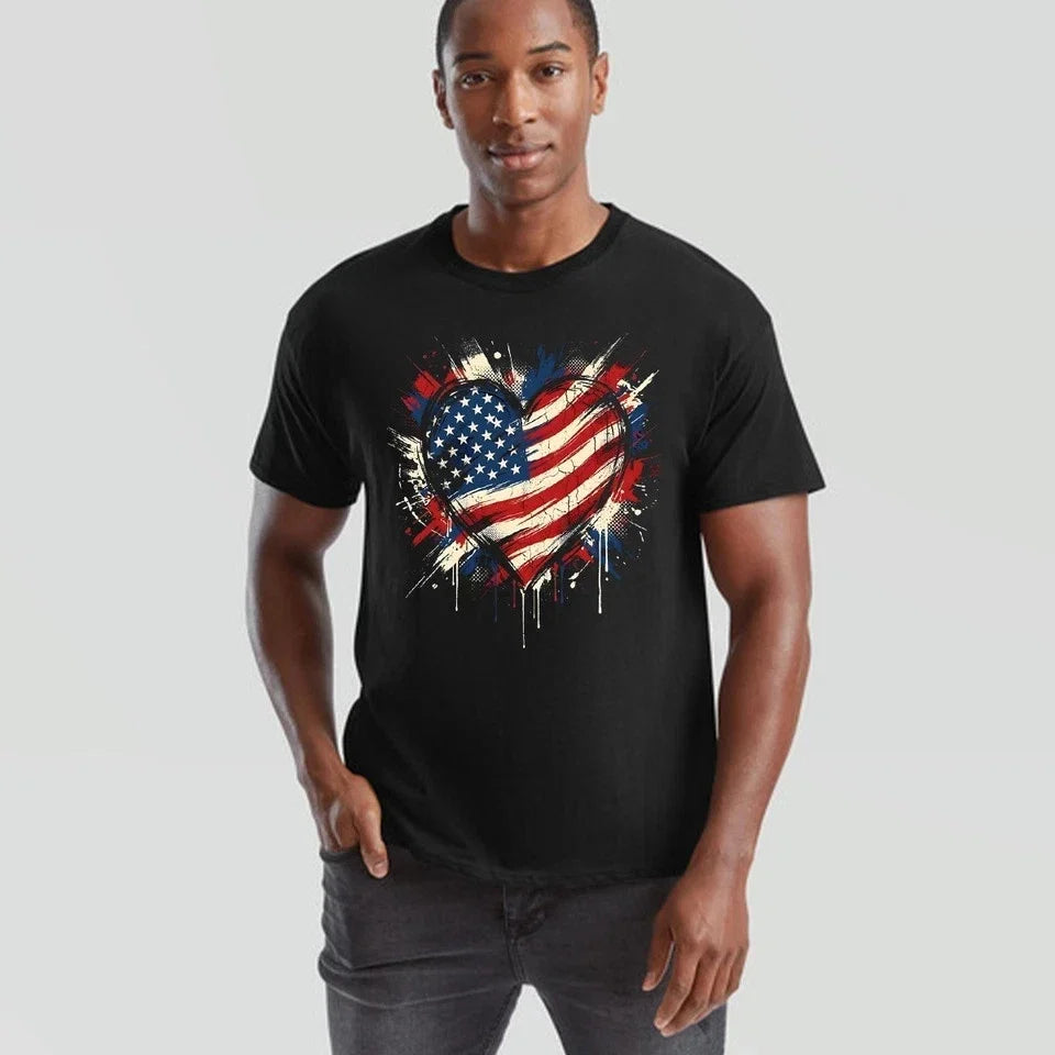 Love USA Flag Unisex T Shirt Independence Day American Patriotic Graphic Tee Unisex