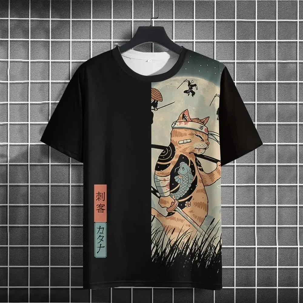 Unisex Men Women Japanese Samurai Cat 3D Printed Casual Shirt Unisex