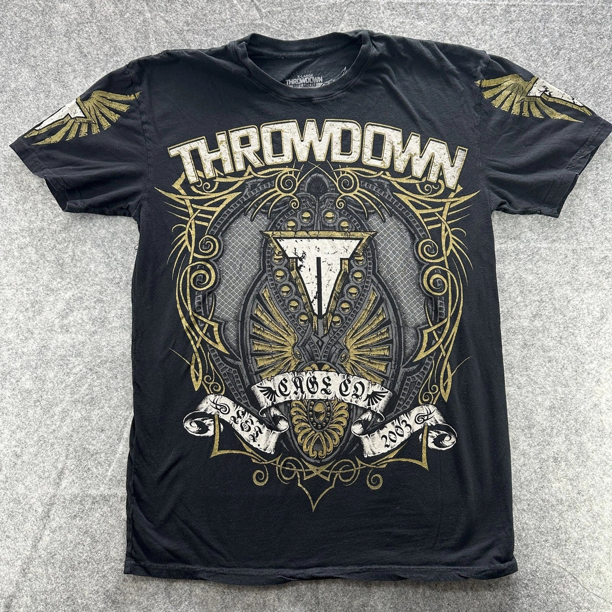 Throwdown Shirt Mens XL Black Graphic Mixed Martial Arts MMA Premium Tee 2003 Unisex