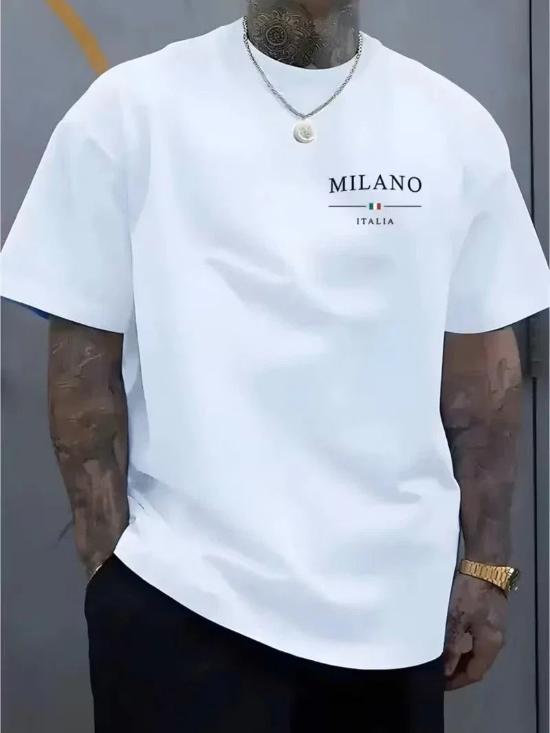 Mens Milano Italia T Shirt Casual Graphic Print Cotton Short Sleeve Tee Top New Unisex