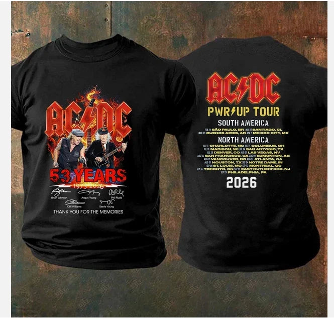 AC DC POWER UP Tour America 2026 Tshirt, AC DC 53 Years Anniversary Unisex