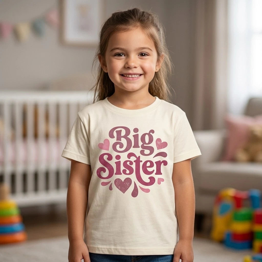 Big Sister Retro Hearts Girls T Shirt