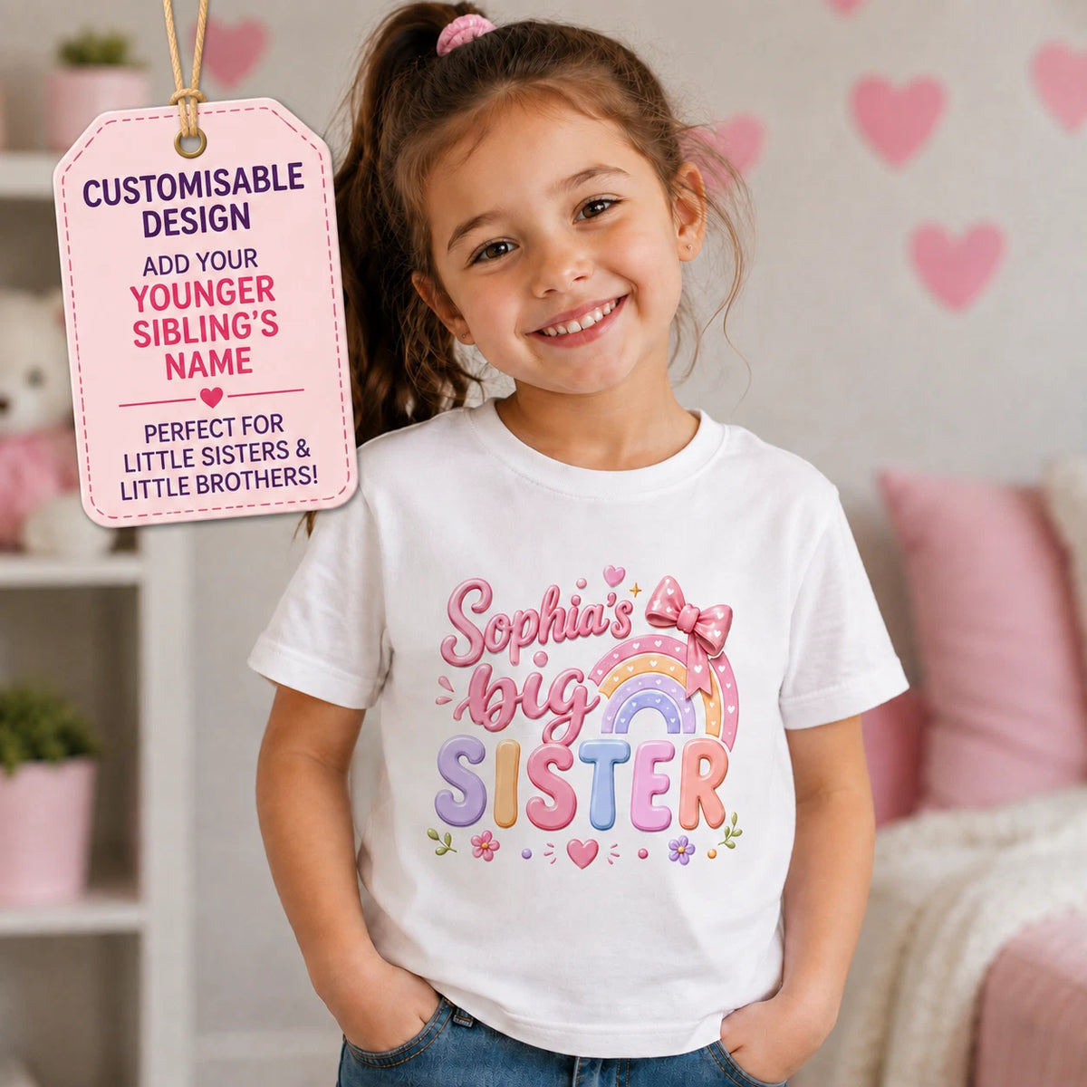 Personalised Big Sister Girls T Shirt