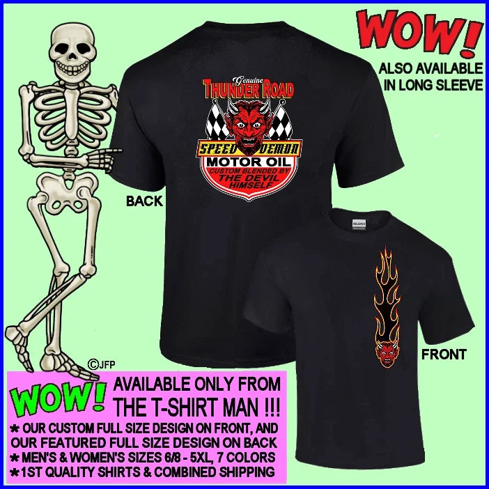 Hot Rod Thunder Road Speed Demon Devil Motor Oil Gasser Drag Race Car T4 Unisex