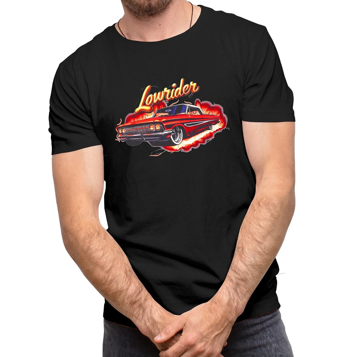 Men's Lowrider Muscle Car Graphic Retro Car Culture Cotton Crew Neck Tee Unisex