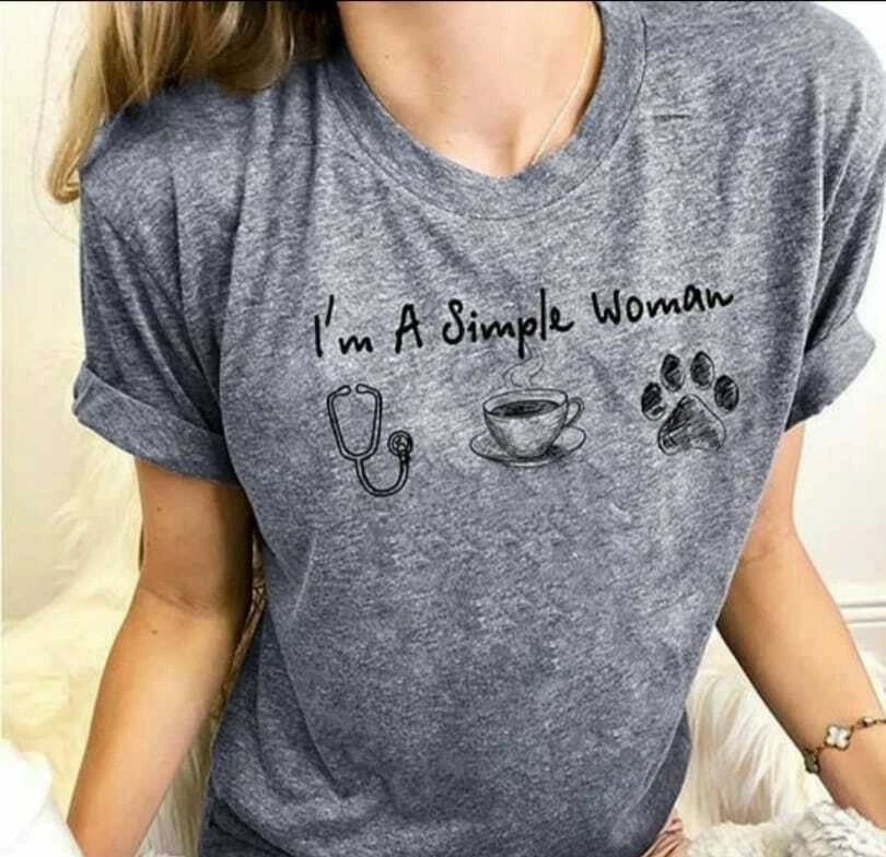 NEW! Simple Woman Nurse Dog Mom Coffee Lover RN CNA LPN Cute s S-3XL Unisex