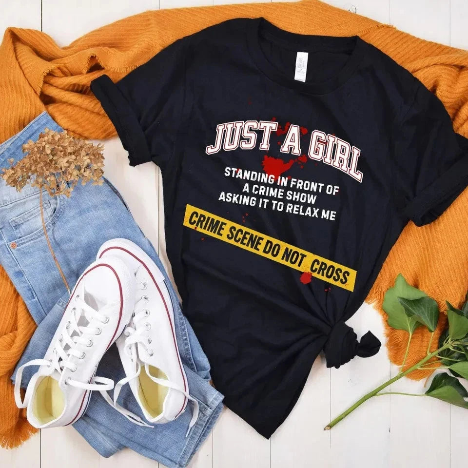 True Crime Girly T-Shirt, Murder Shows Comfy Clothes, Dark Humor Halloween Shirt