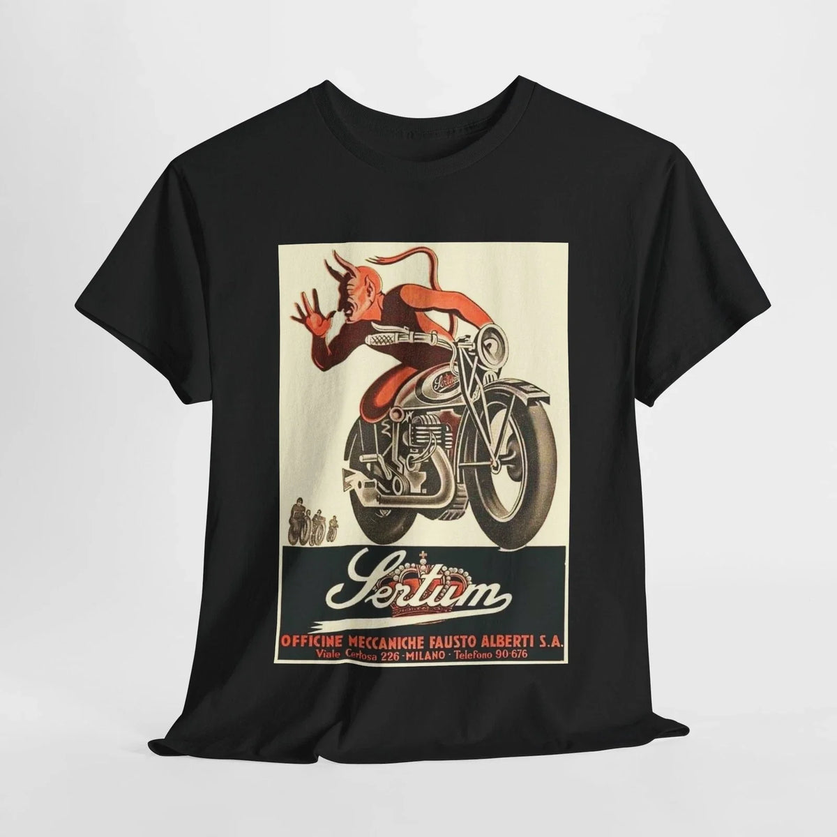 Sertum Motorcycles Italy Devil Thumbing His Nose Retro Unisex Heavy Cotton Tee Unisex