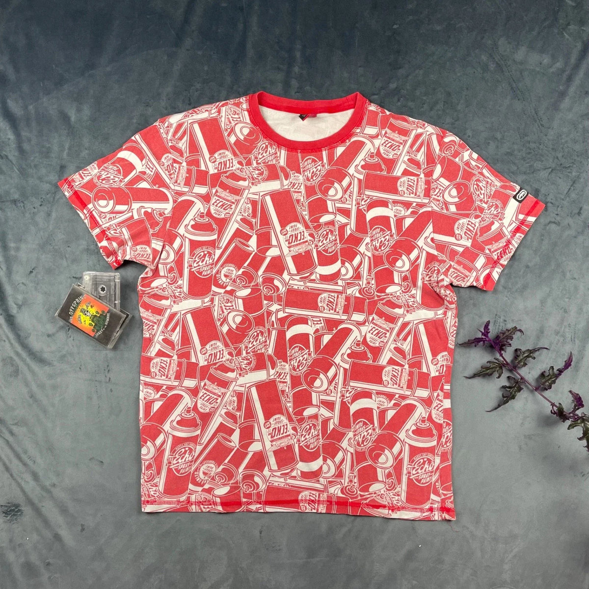Vintage Y2K Ecko Unltd Spray Paint All Over Print T Shirt Red White Mens XXL Unisex