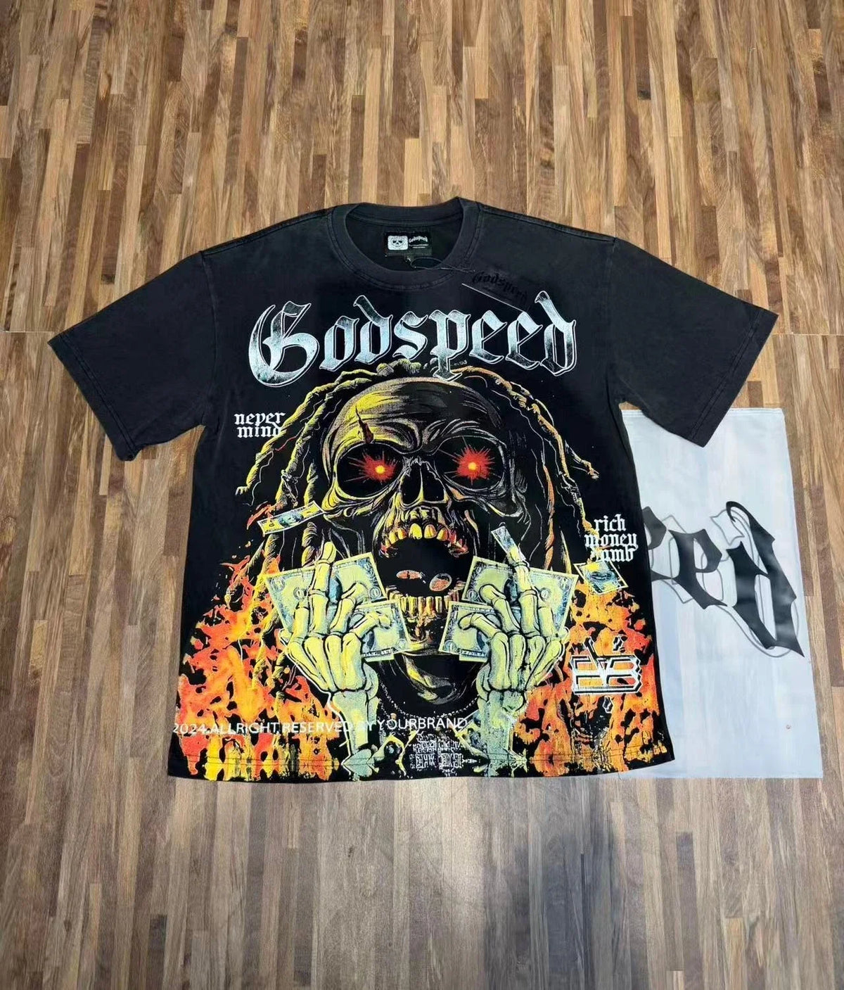 Mens NEW Godspeed Skeleton Hands USD print Short sleeved Unisex