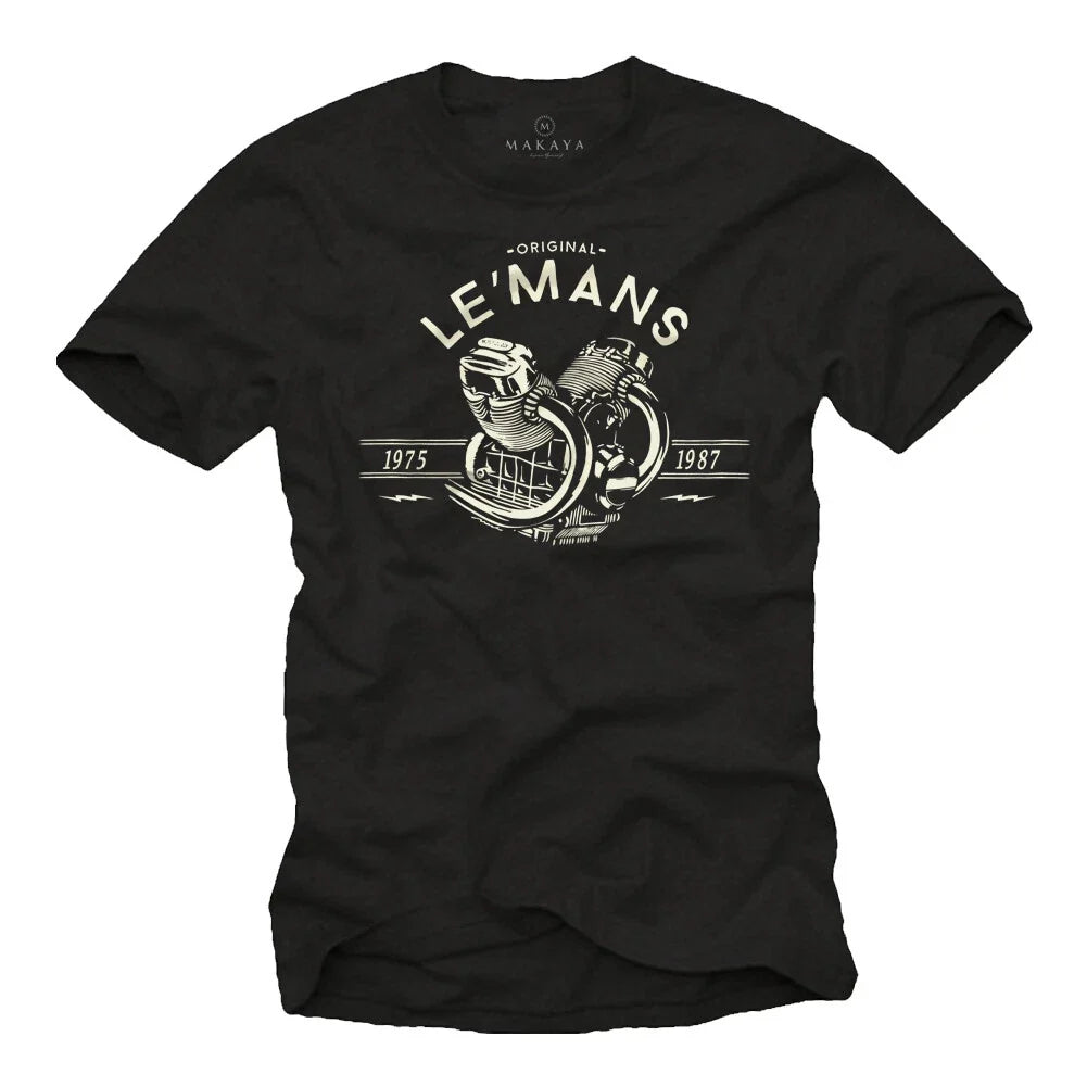 Vintage Biker Mens with Le Mans Engine - Mens Custom Motorcycle Shirt Unisex