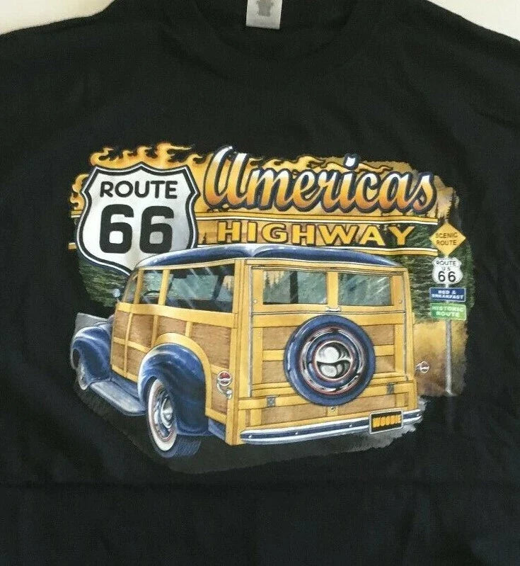 America's Highway Ford Woody (2) 100% Black Cotton . Unisex