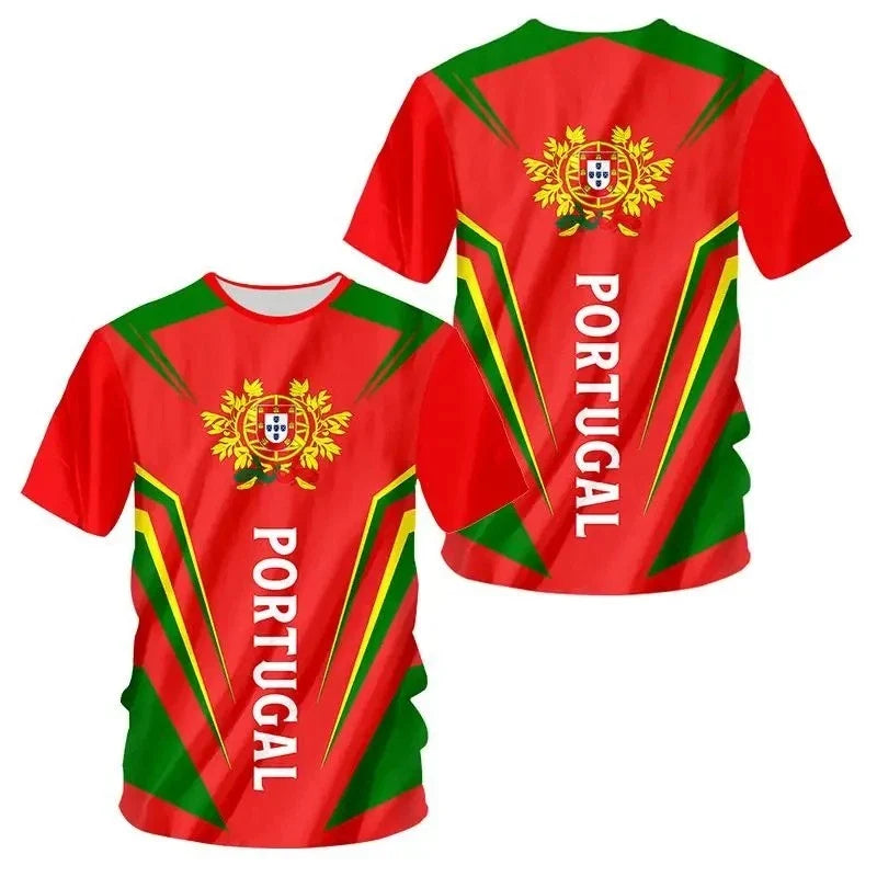 Portugal Flag Football Graphic 3D Print Tee Polyester Unisex Unisex