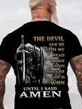 Men's Christian The Devil Saw Me Knight Amen Graphic Tee Black Cotton Unisex