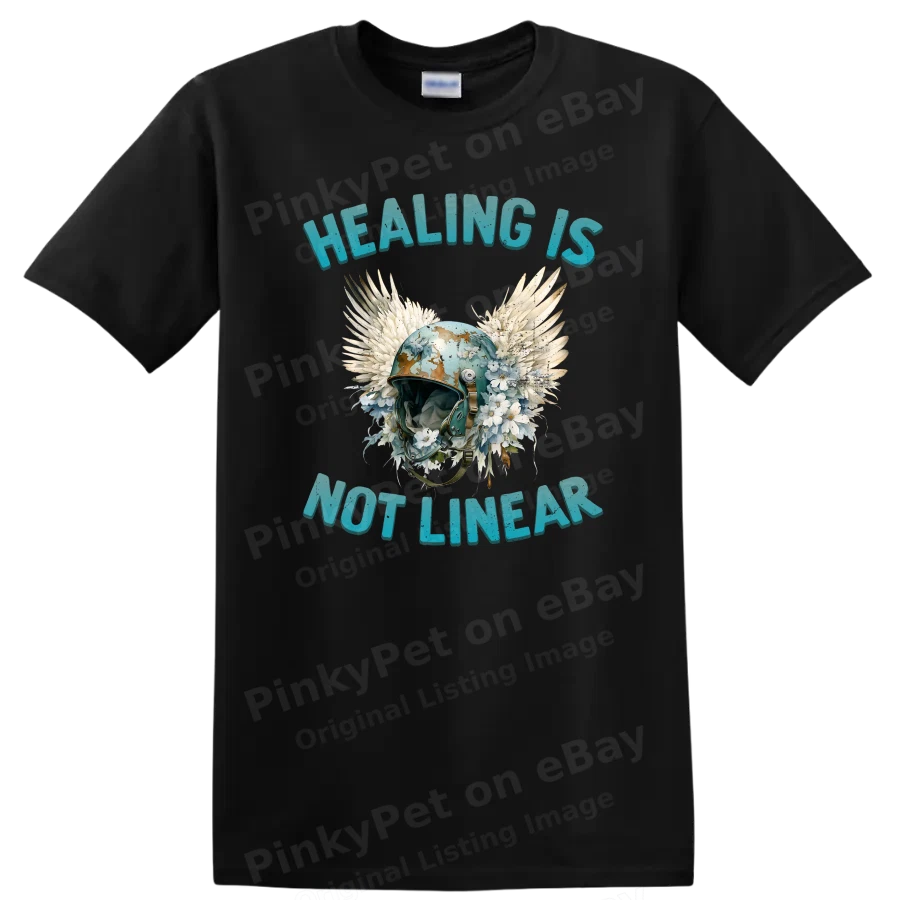 Healing Is Not Linear Military Helmet Wings Floral T Shirt w/ Tee