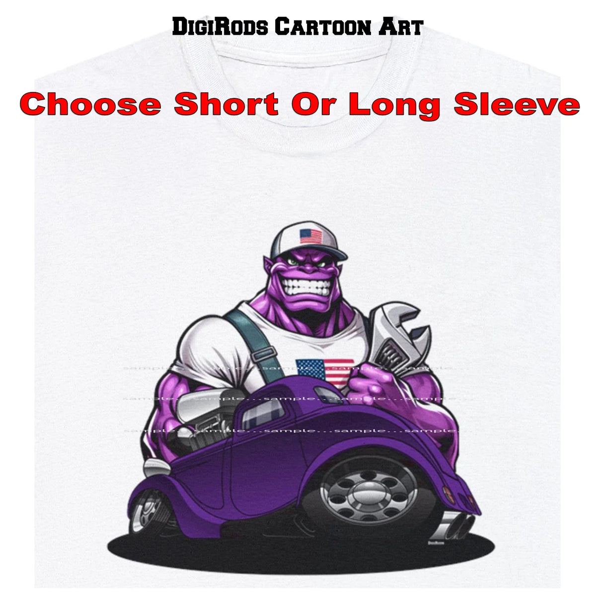 Crazy Troll Mechanic Vintage Purple Hot Rod Coupe DigiRods Cartoon Car T Shirt Unisex