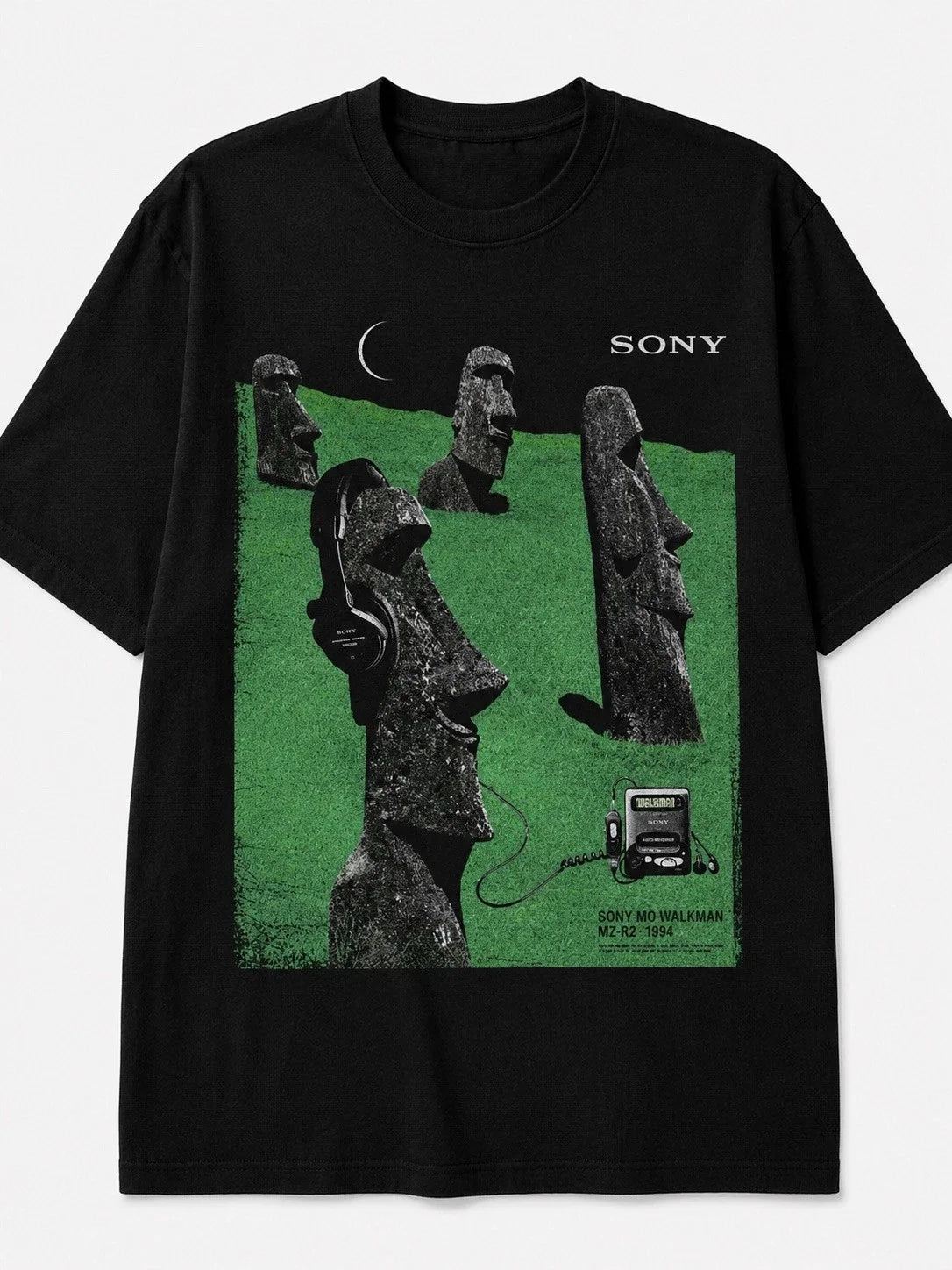 Retro Moai Headphones | Vintage Music Lover Tee |90s Unisex
