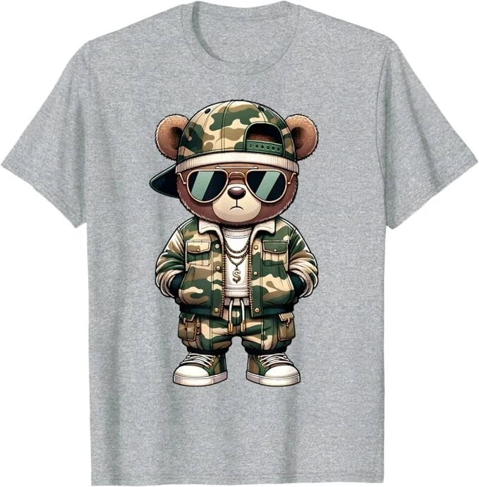 Camo Hip Hop Teddy Bear Camouflage Gangsta Streetwear Hustle Unisex